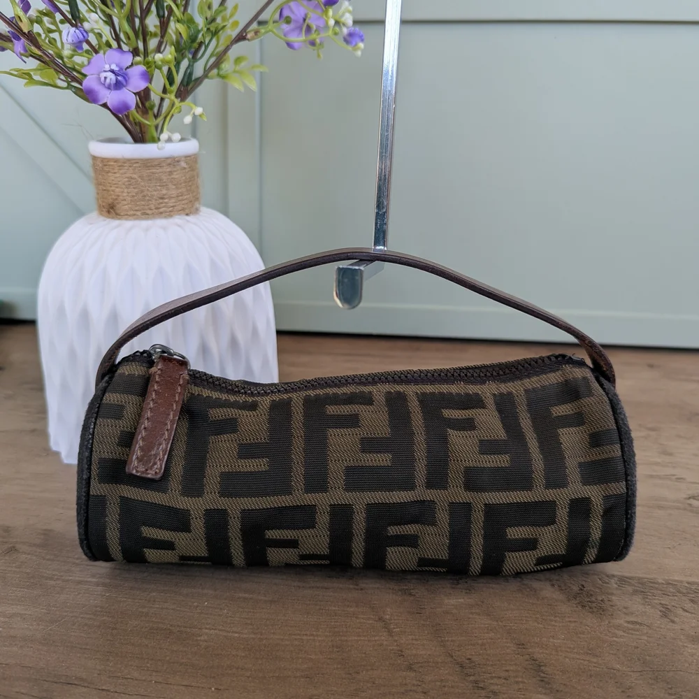 Fendi Zucca Canvas Mini Baguette Wristlet - Brown/Black - Picture 1 of 16